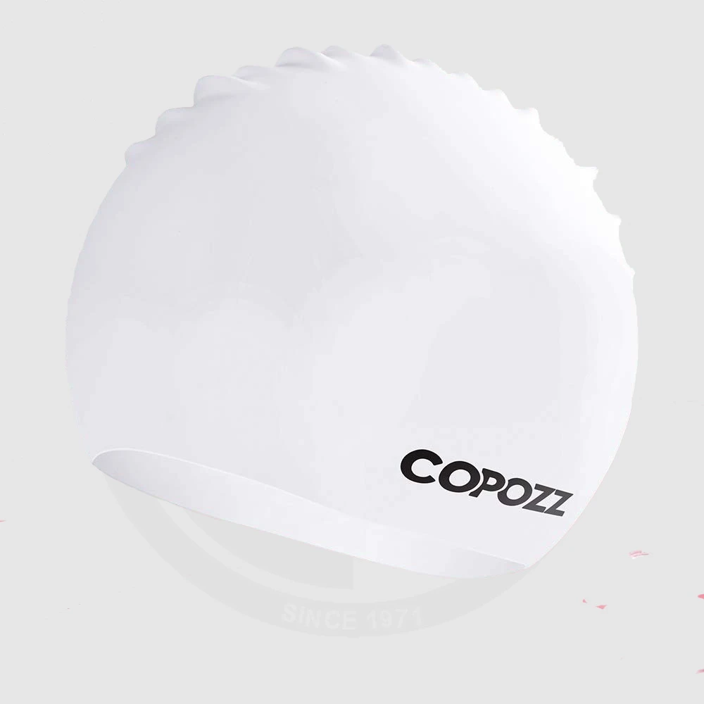 COPOZZ long hair adult swim caps, White without print