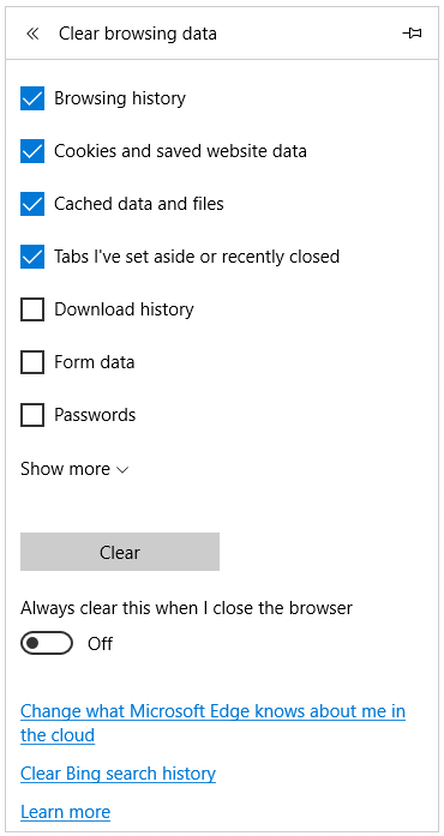 Delete Cookies from Edge Browser
