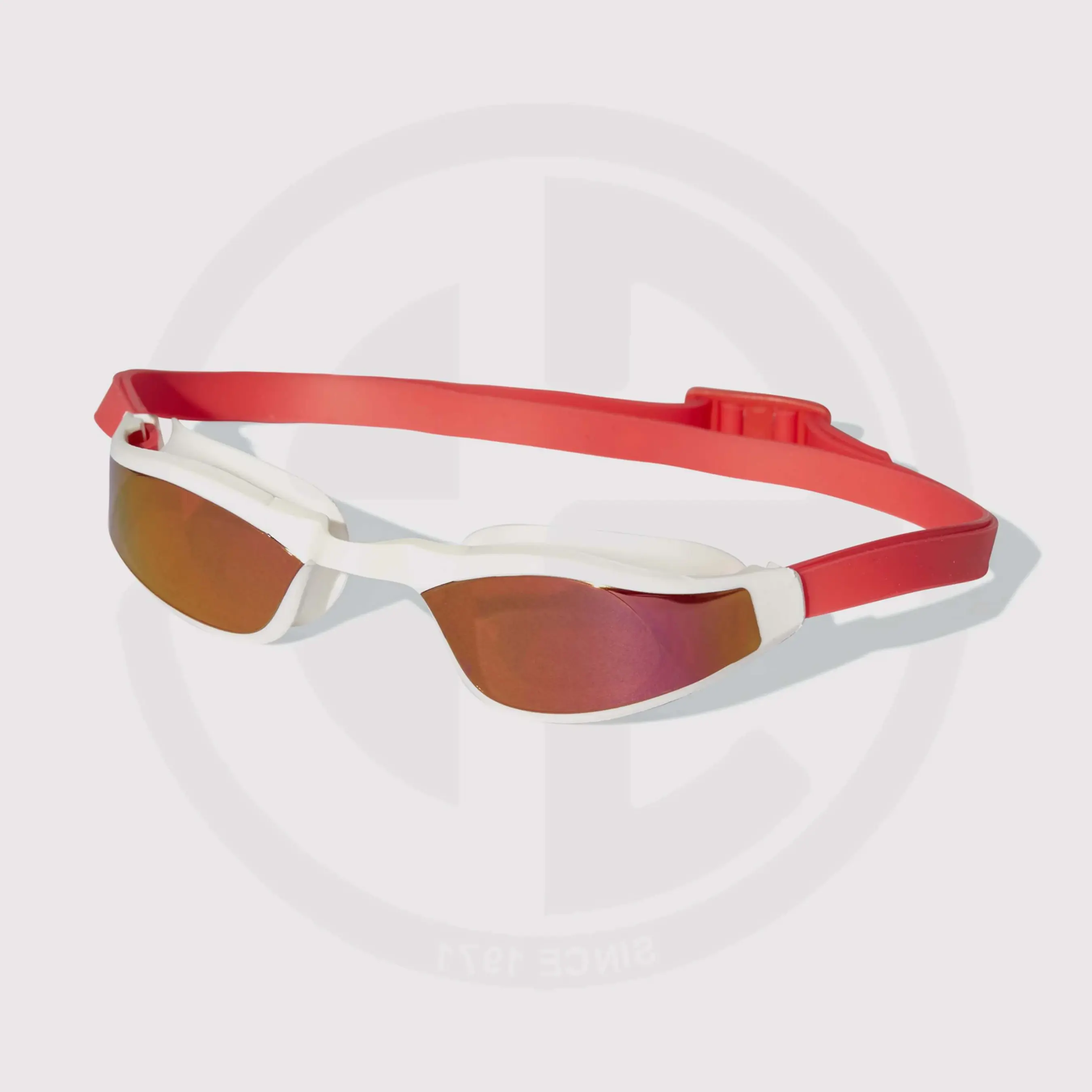 adidas Persistar Race Mirrored swimming goggles in red titanium