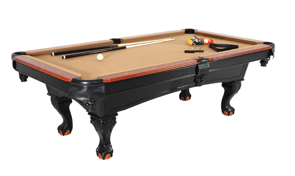 8ft Billiard Table with Carved. Solid-Wood Legs