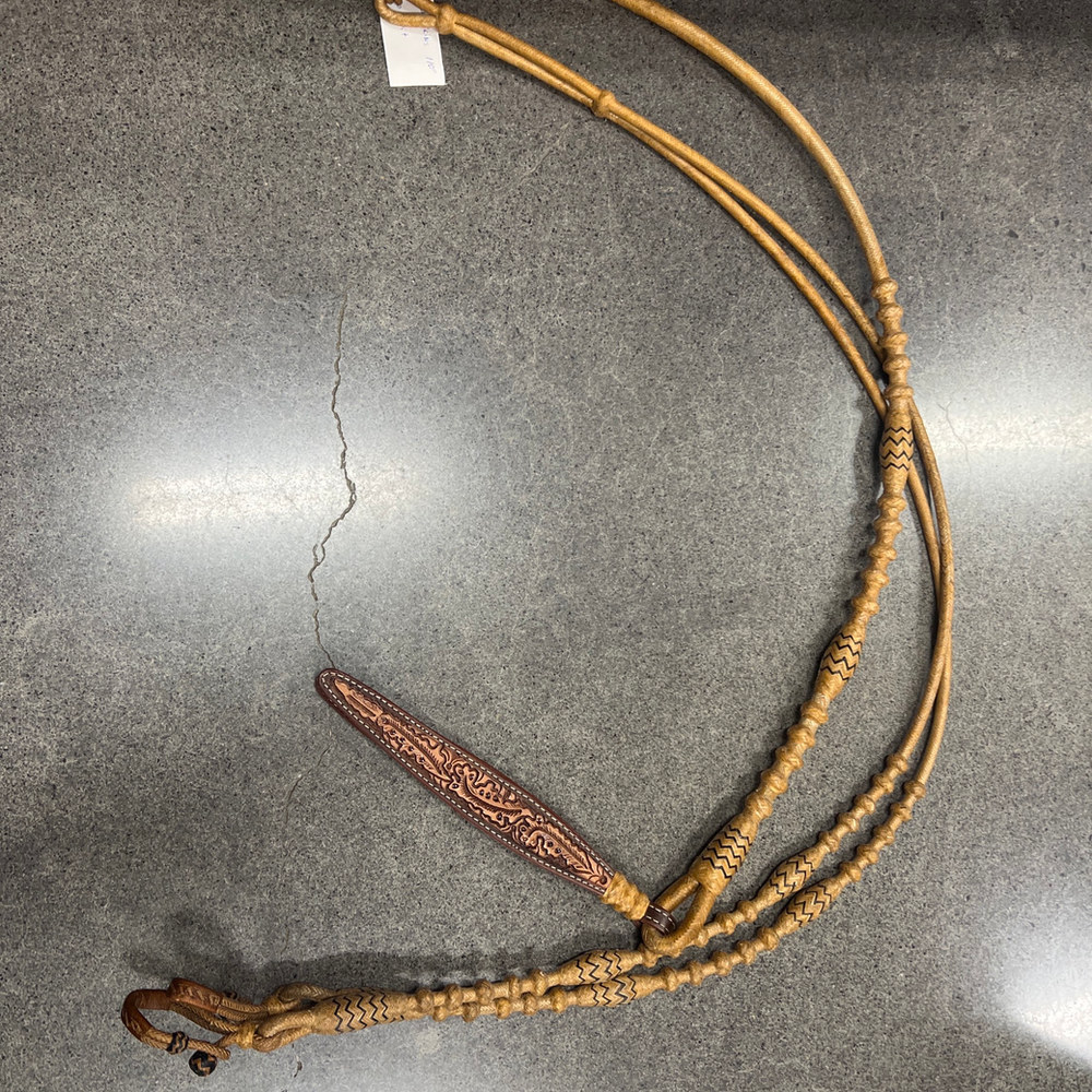 Tan & black romal reins, 110″