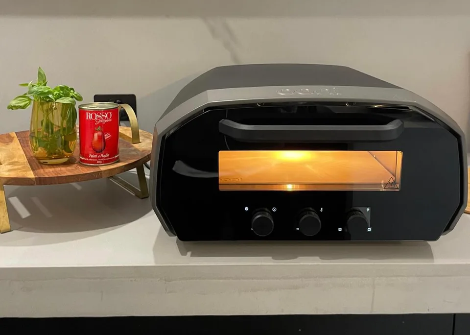 Benchtop electric pizza oven on a kitchen counter
