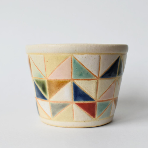 古川真紀子｜タイル文様カップ（蕎麦猪口） 白 3客set