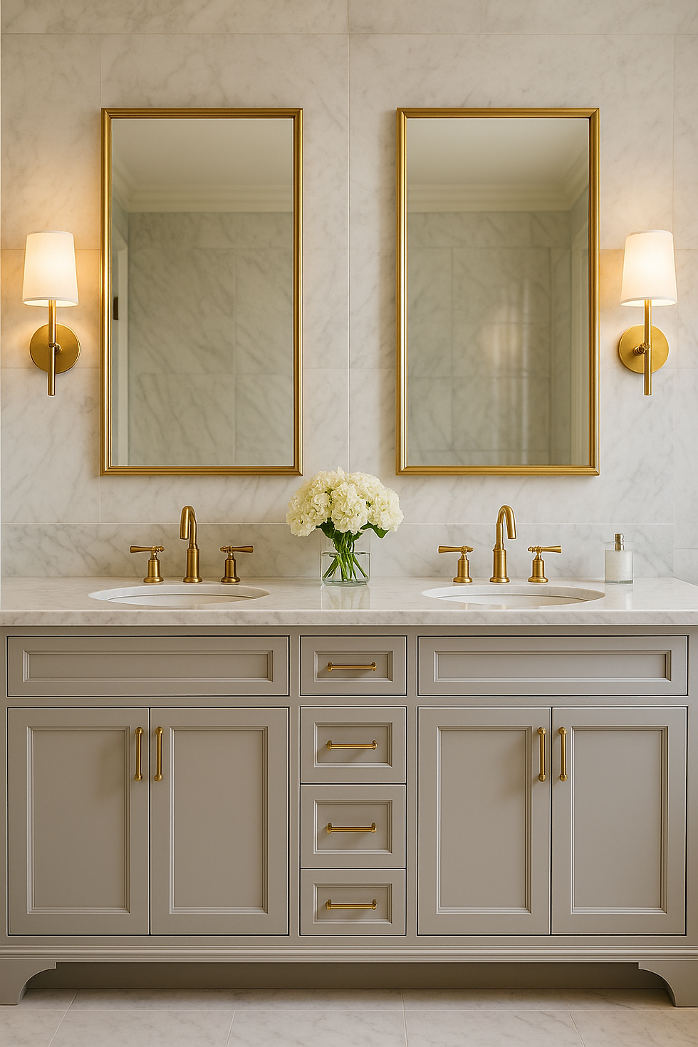Best vanity designs luxury bathrooms Houston featuring marble double vanity, floating cabinetry, and elegant finishes.