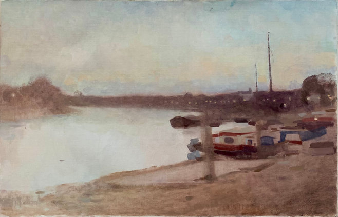 Hammersmith embankment, evening twilight, 2012