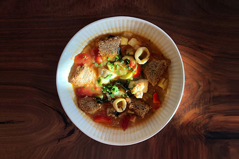 Food Photography, paella, squid, tomato soup, ominous light