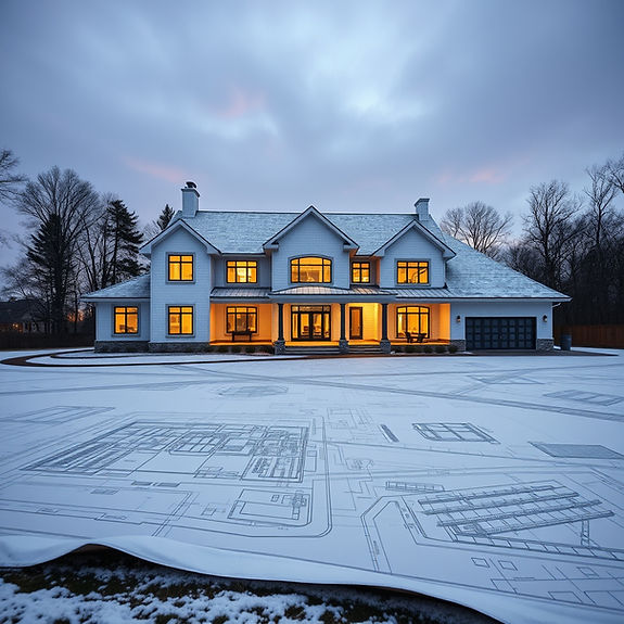 blueprint of big house next to completed