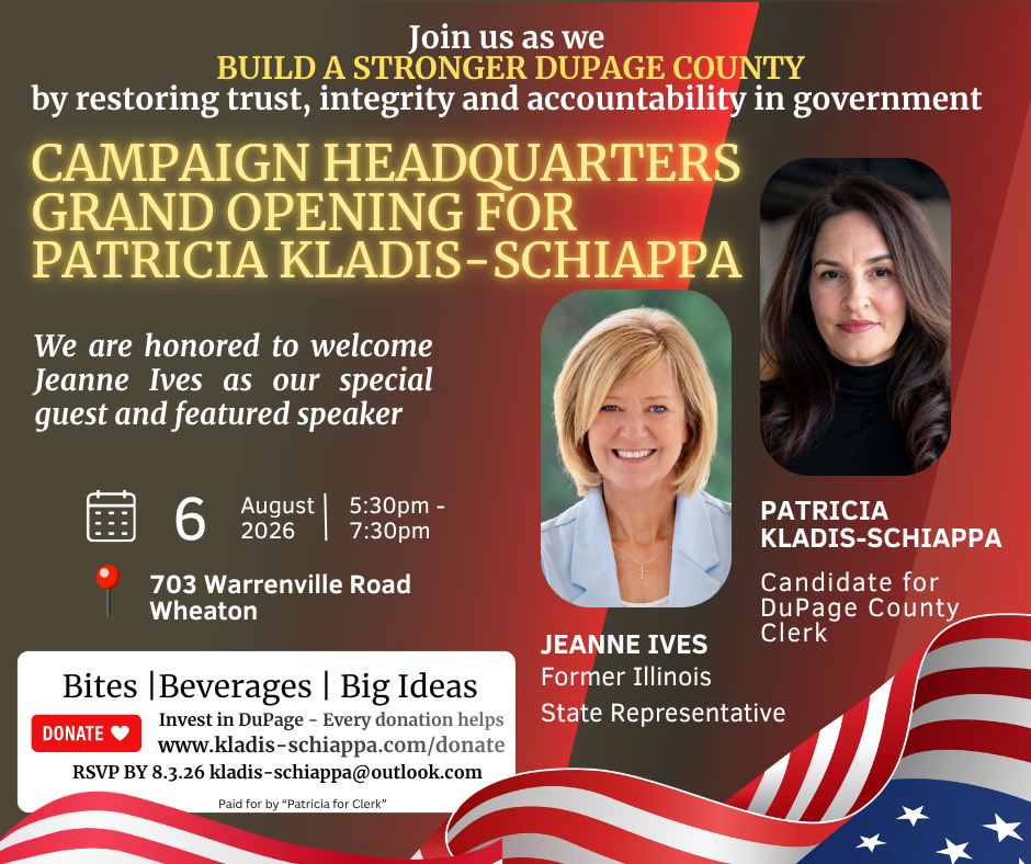 Jeanne Ives to Join Patricia Kladis-Schiappa for Campaign Headquarters Grand Opening