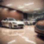 Create a car showroom at a car dealership with pristine clean floors with a brown gradient