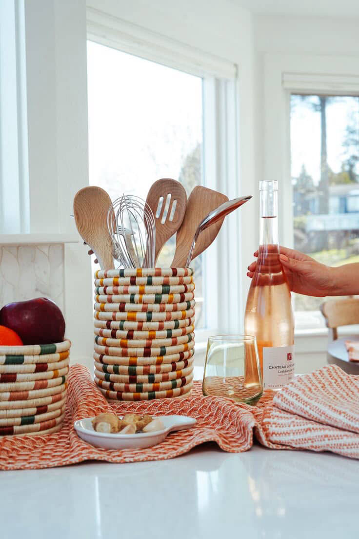 Thumbnail: Rwanda bottle holder/vase/planter colourful basket
