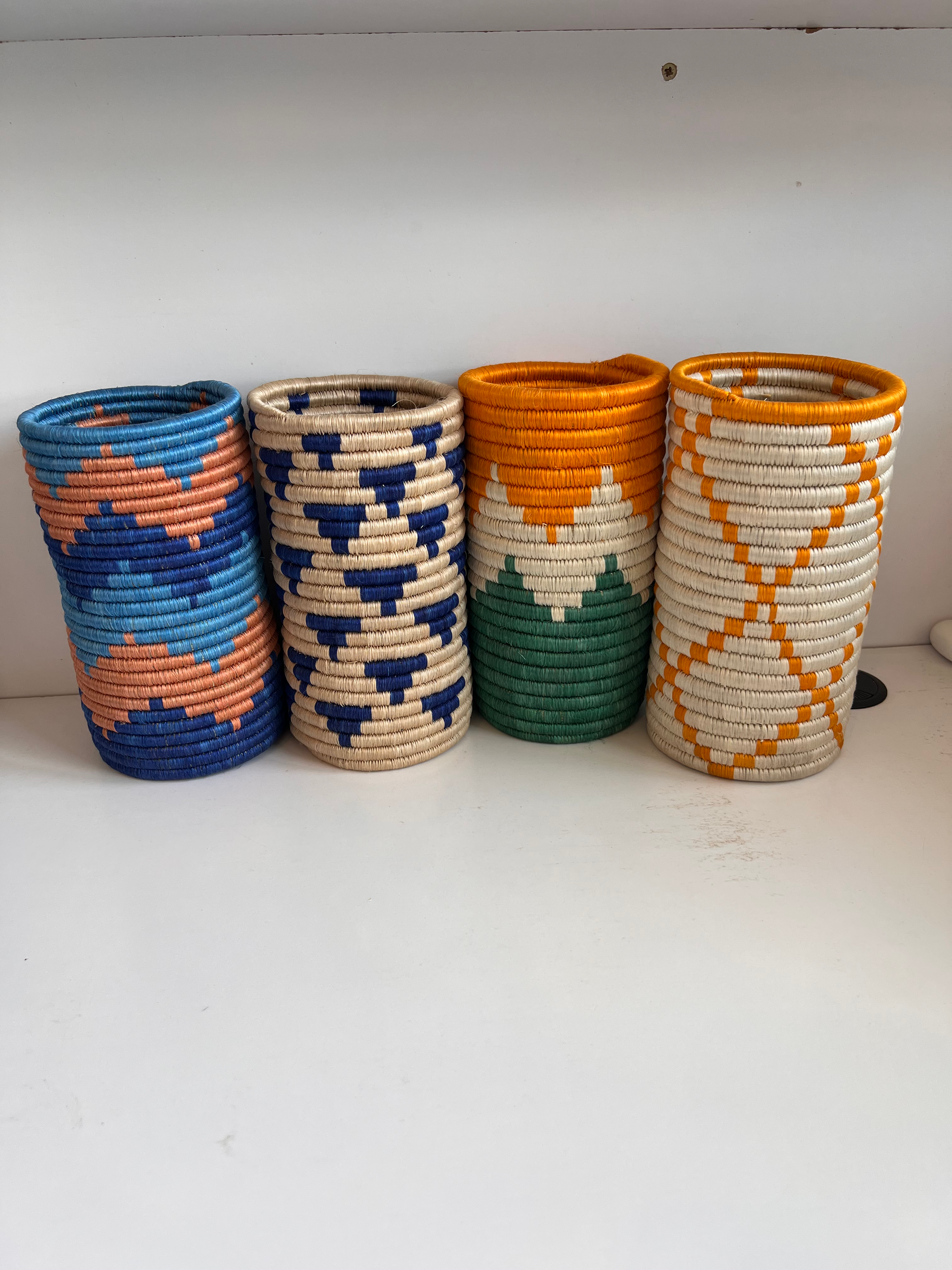 Rwanda bottle holder/vase/planter colourful basket