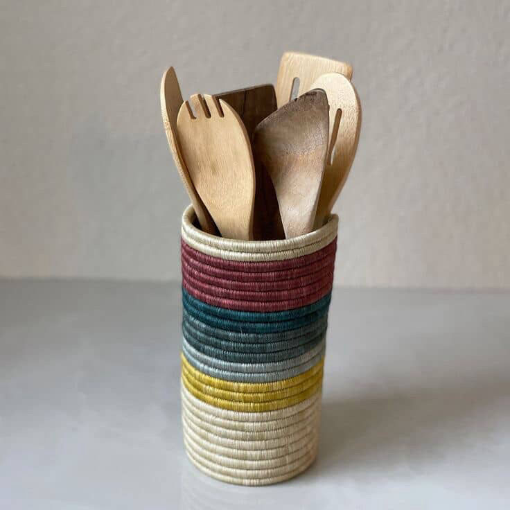 Thumbnail: Rwanda bottle holder/vase/planter colourful basket
