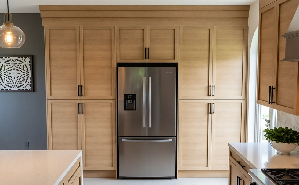 Custom kitchen cabinetry featuring deep drawers, pull-out pantry shelves, and built-in storage solutions