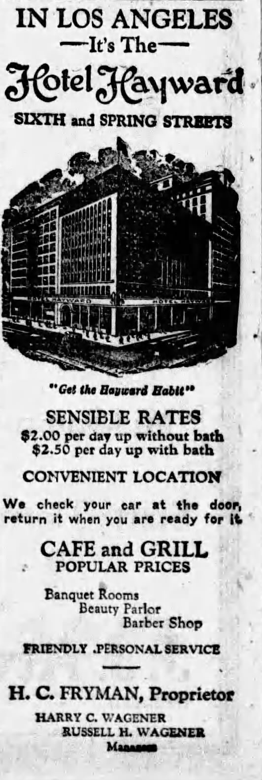 Hotel Hayward advertisement