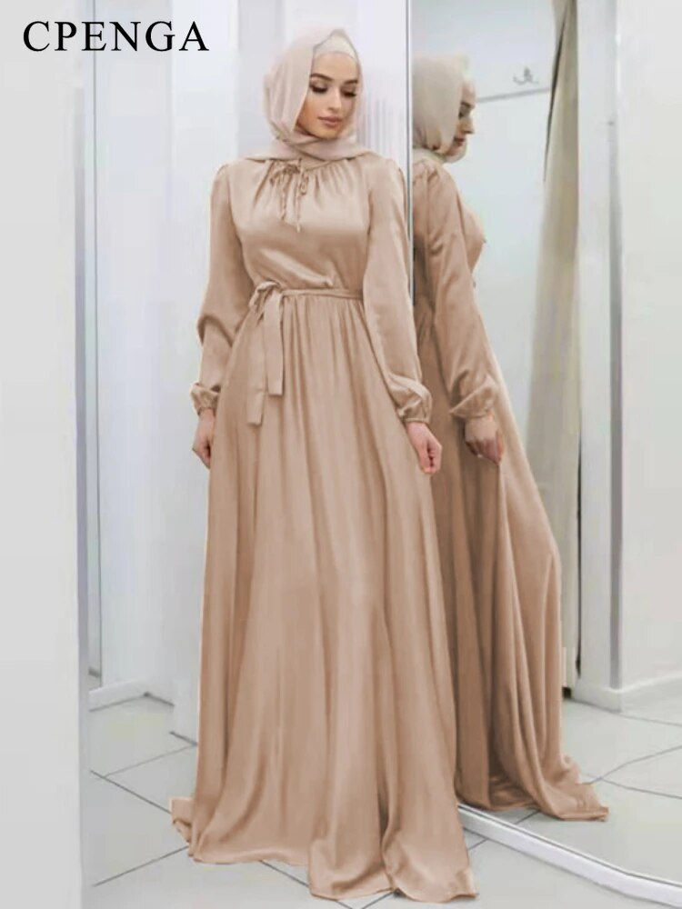 Thumbnail: Safiya Satin Belted Abaya
