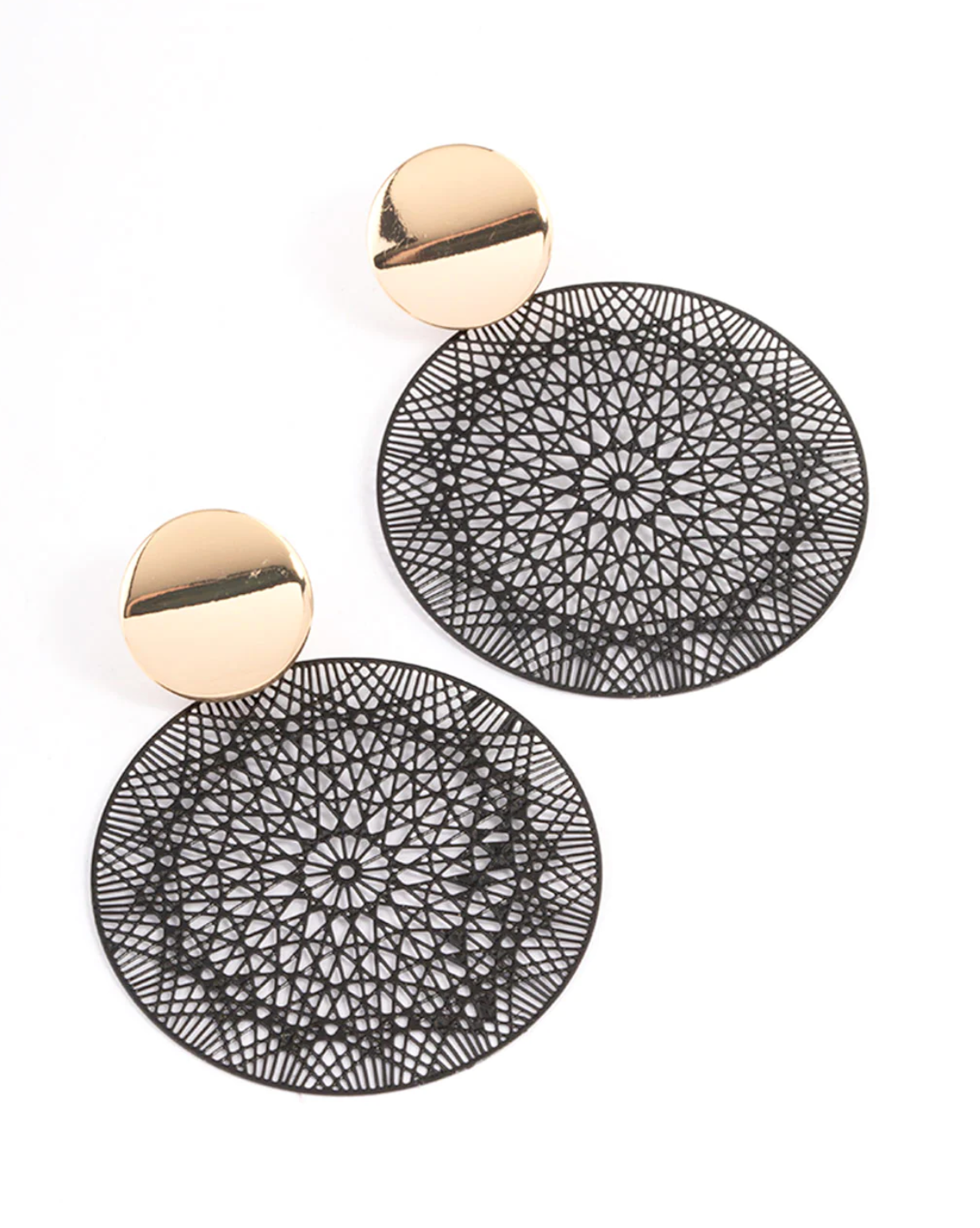 Black Mixed Disc Filigree Drop Earrings