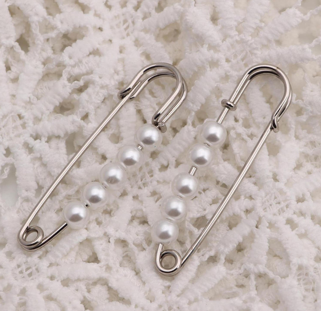 Silver Pearl Brooch ornamental Pin