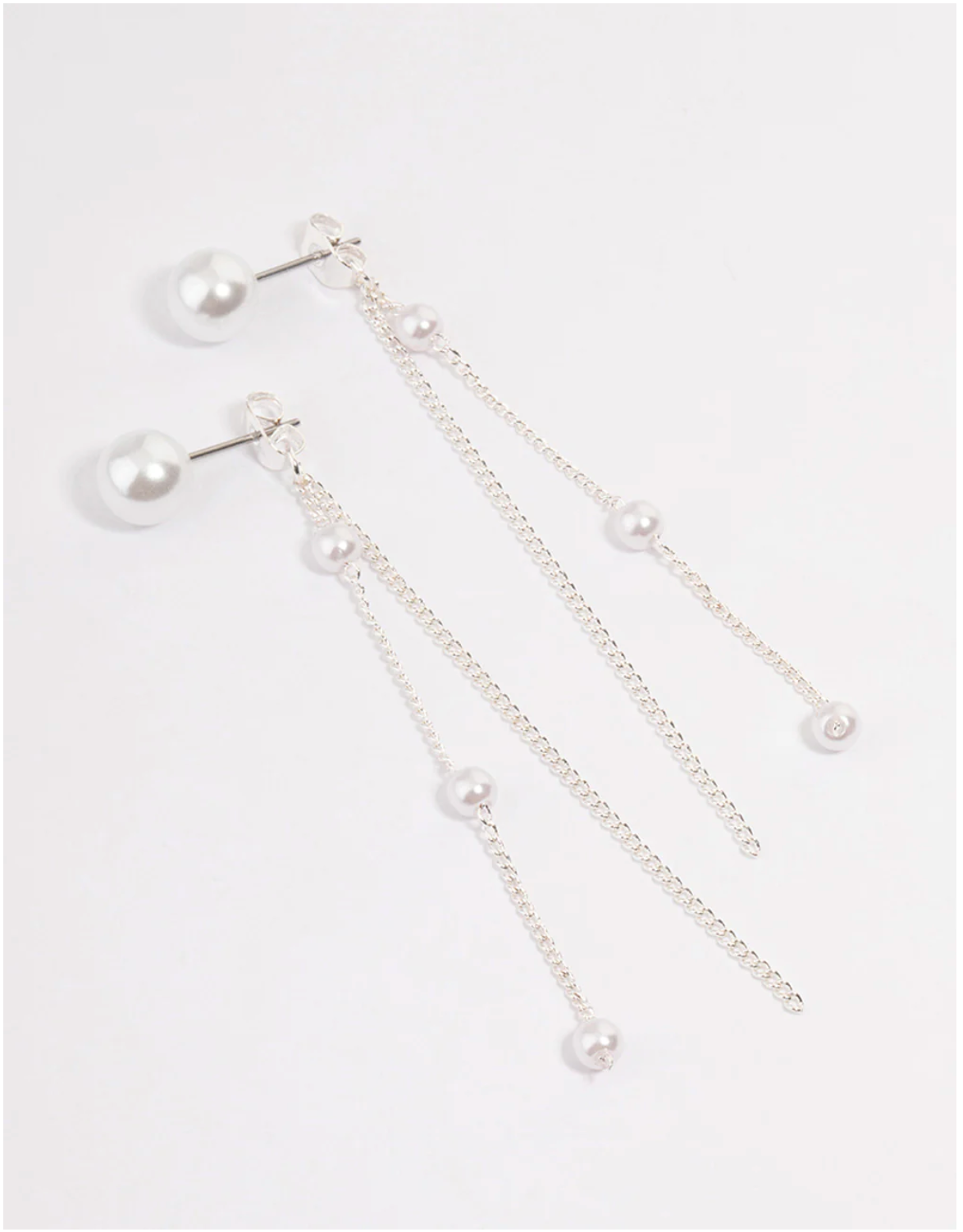 Rhodium Pearl Cupchain Sandwich Drop Earrings
