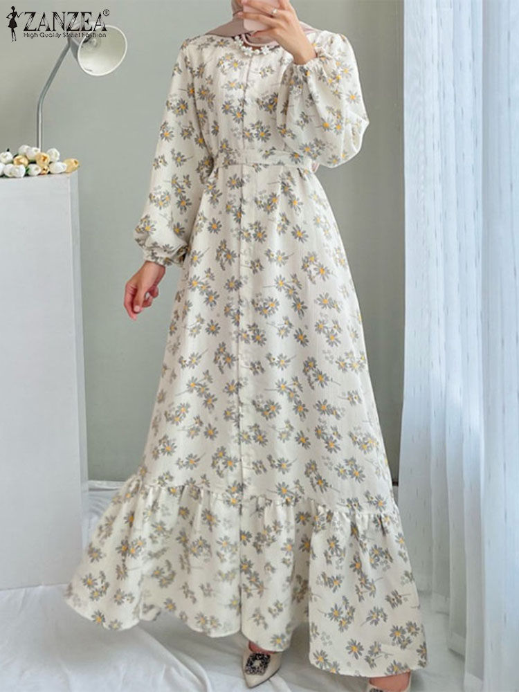 Floral Printed Maxi Dress Autumn Long Sleeve Sundress