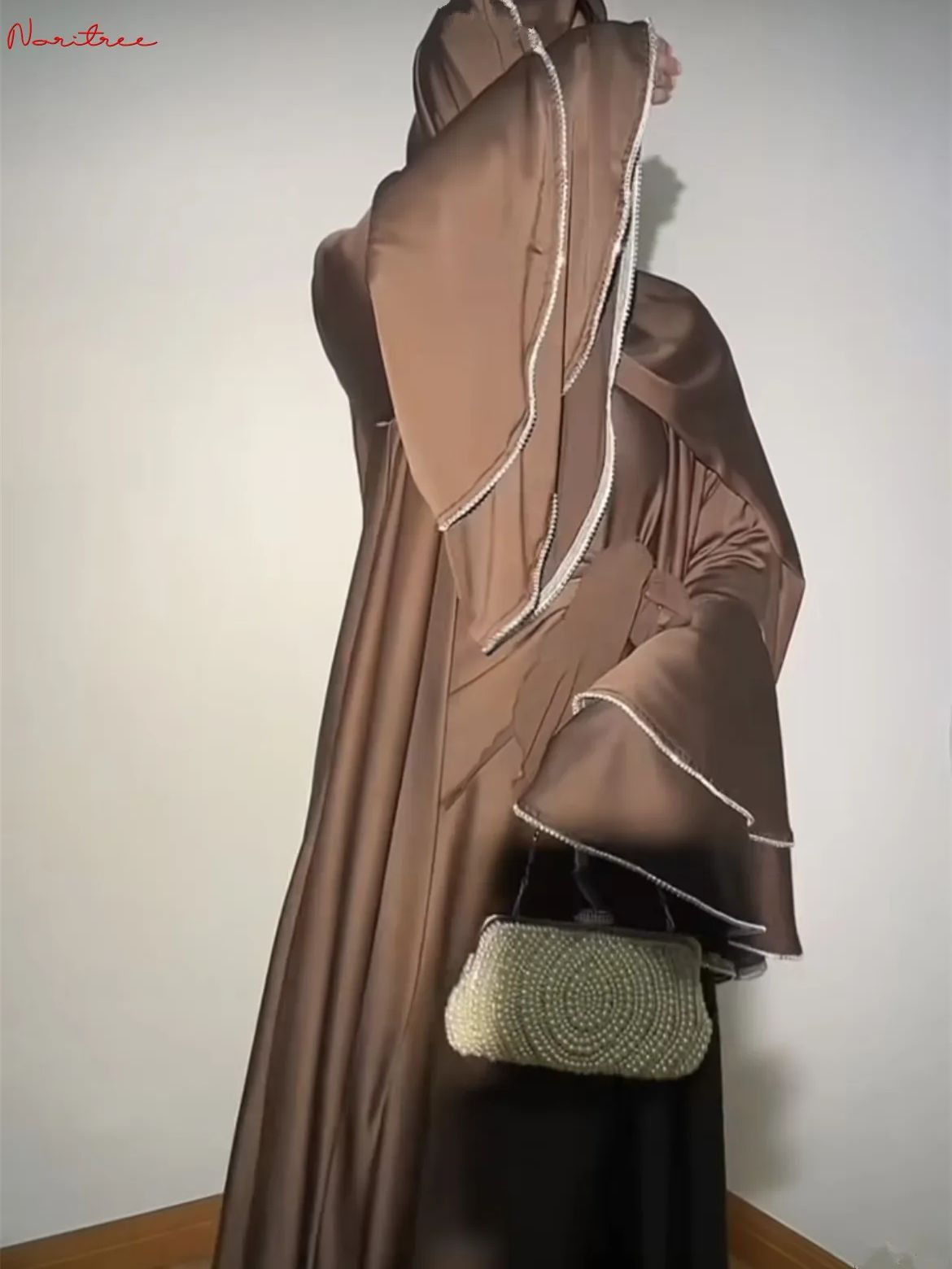 Big Flare Sleeves and Diamond Beading, Full-Length Silky Abaya