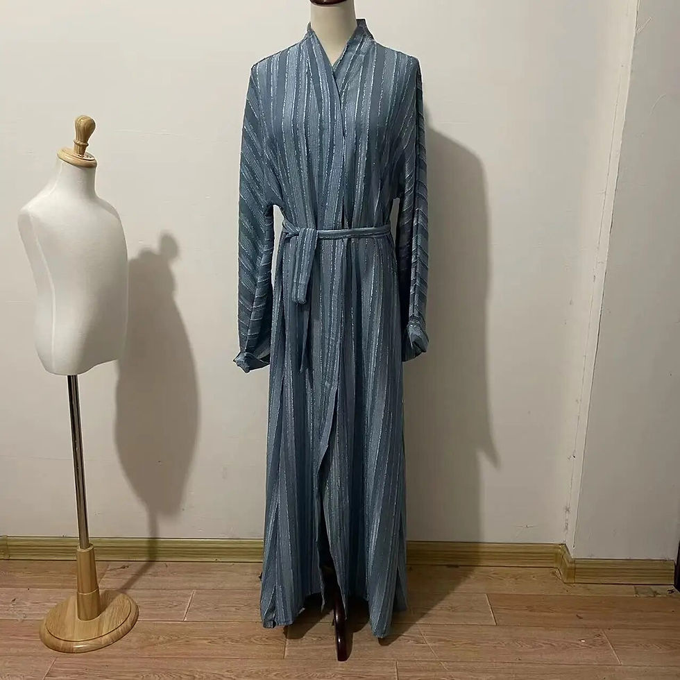 Striped Stitch Peignoir Robes/Abaya Dress with Belt