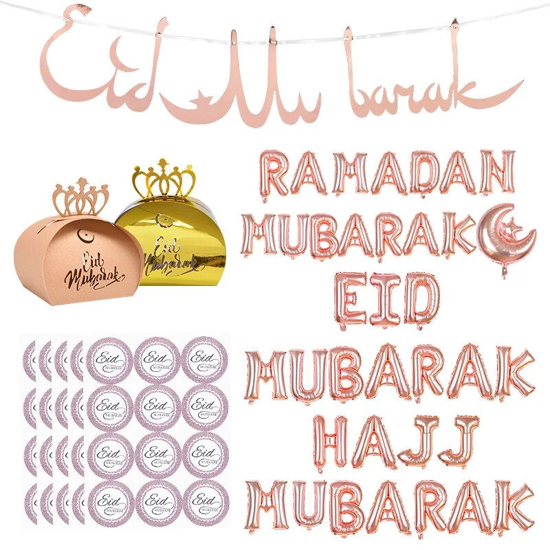 EID Mubarak Balloons + Decoration + Rose Gold Mubarak Garland
