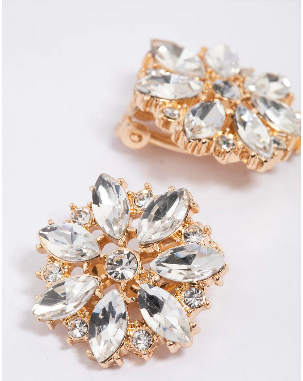 Thumbnail: Gold Diamante Flower Stud Earrings