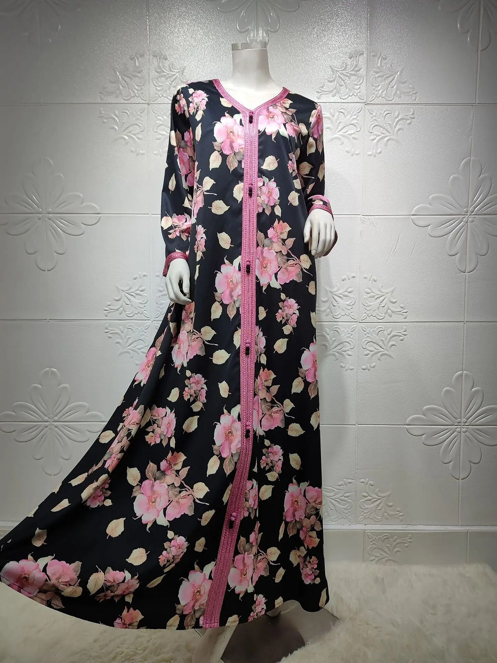 Thumbnail: Zara's Floral Print Kaftan: Elegant Islamic Gown