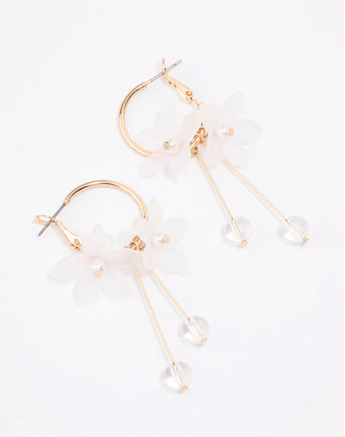 White Frosted Petal Stone Hoop Earrings