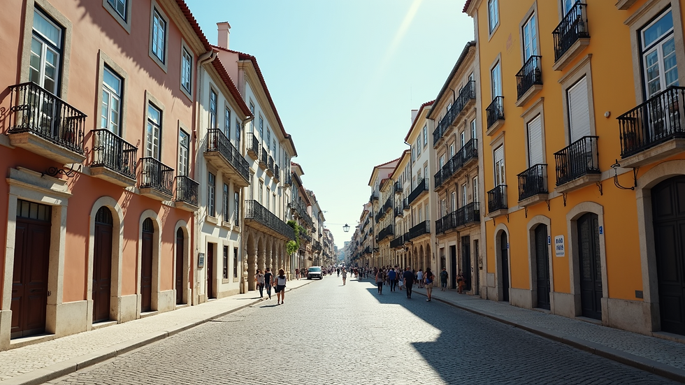 Wide angle view of popular Rua Augusta in Lisbon