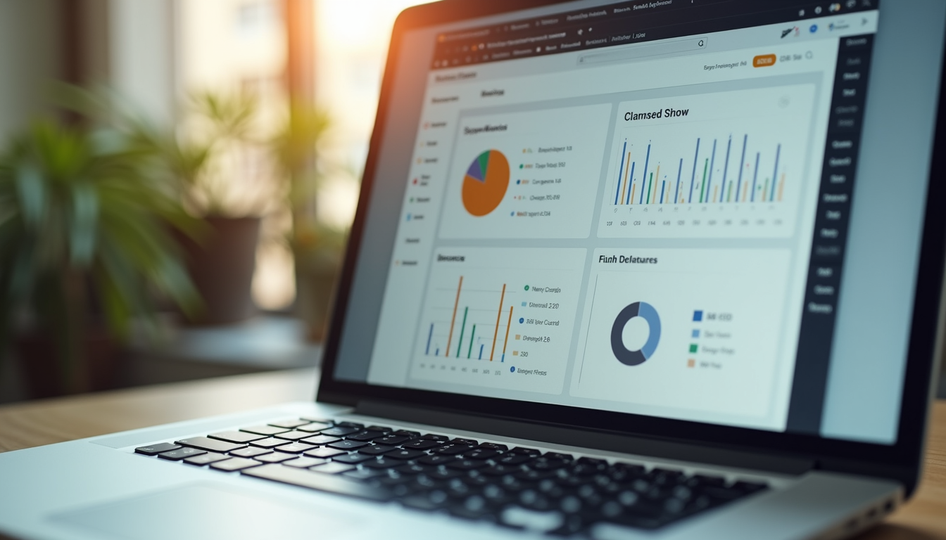 Close-up view of a laptop displaying an SEO dashboard