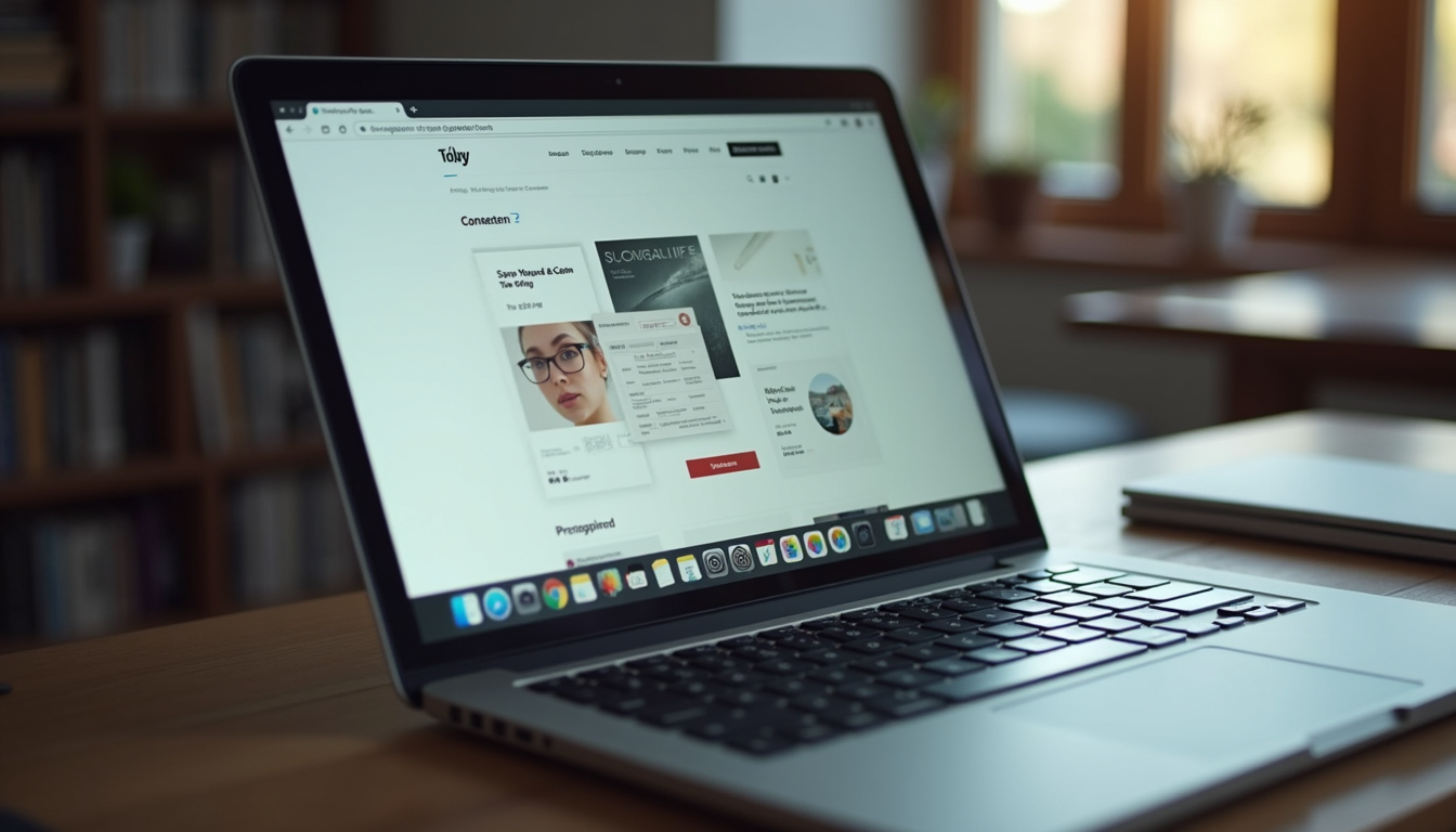 Close-up view of a laptop screen displaying a creative website design