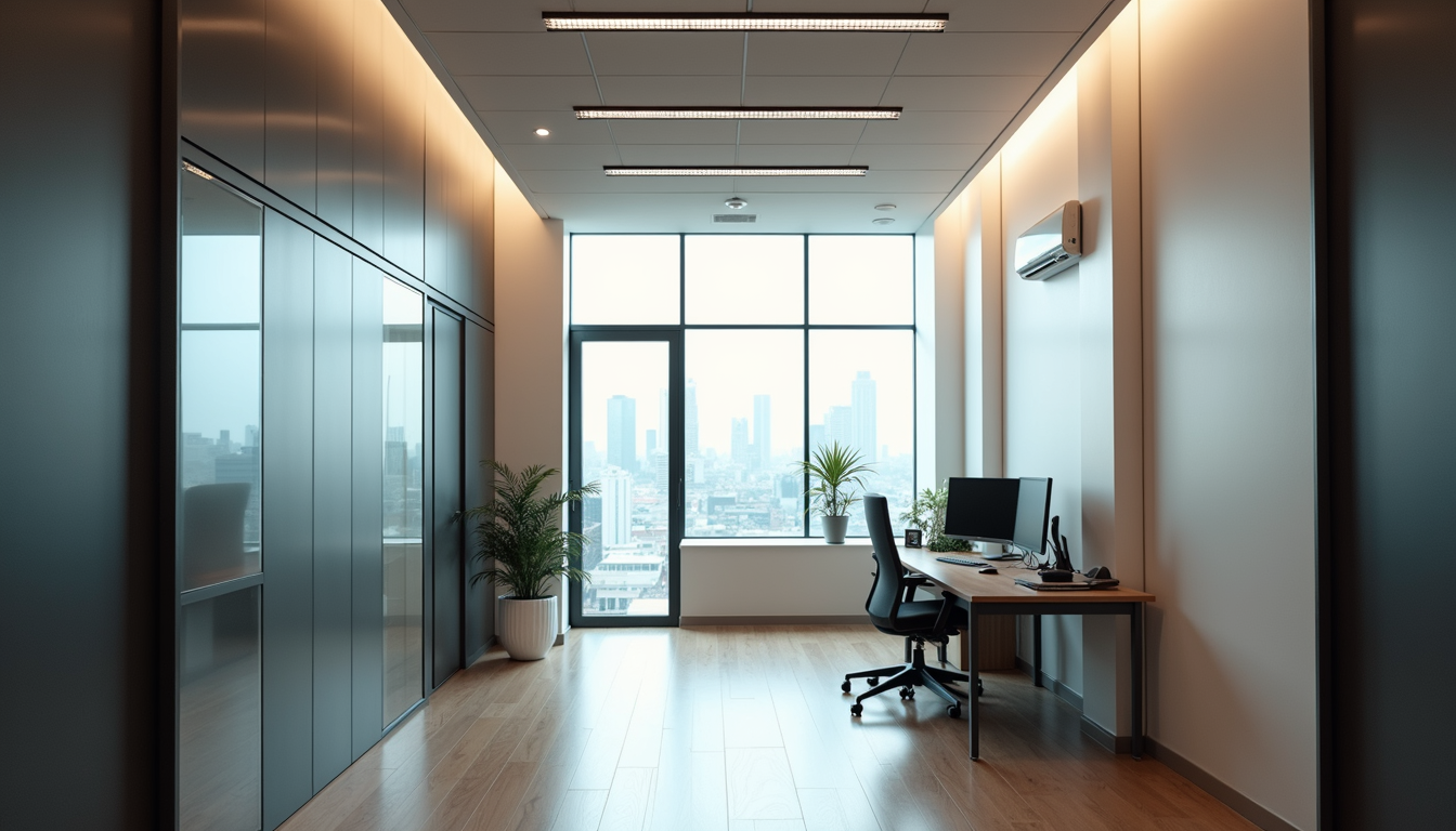 Wide angle view of a successful business office space