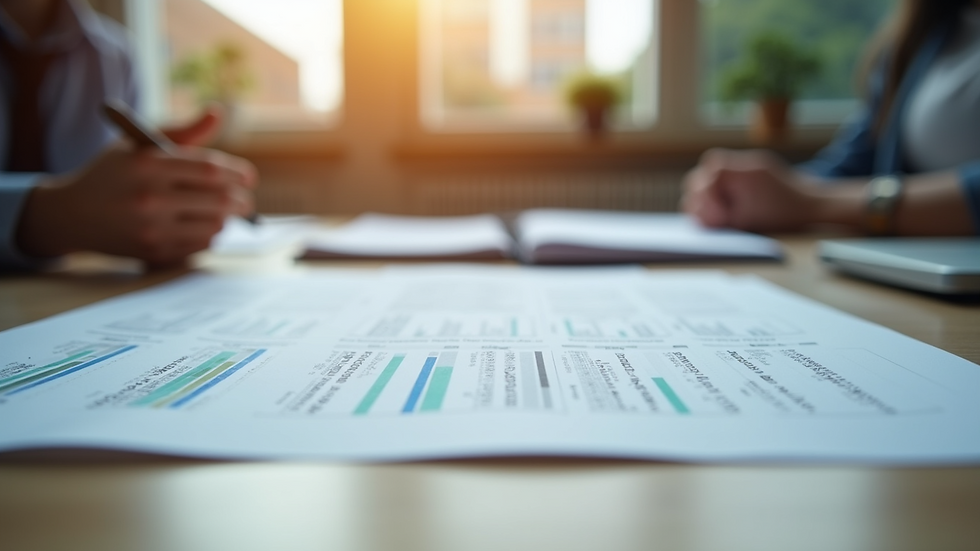 Close-up view of a document table with paperwork