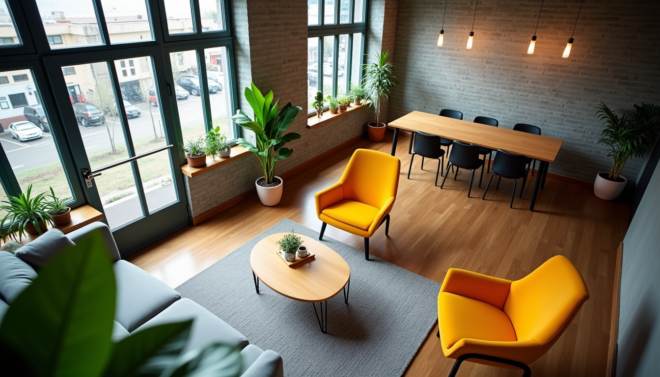 High angle view of a vibrant coworking space