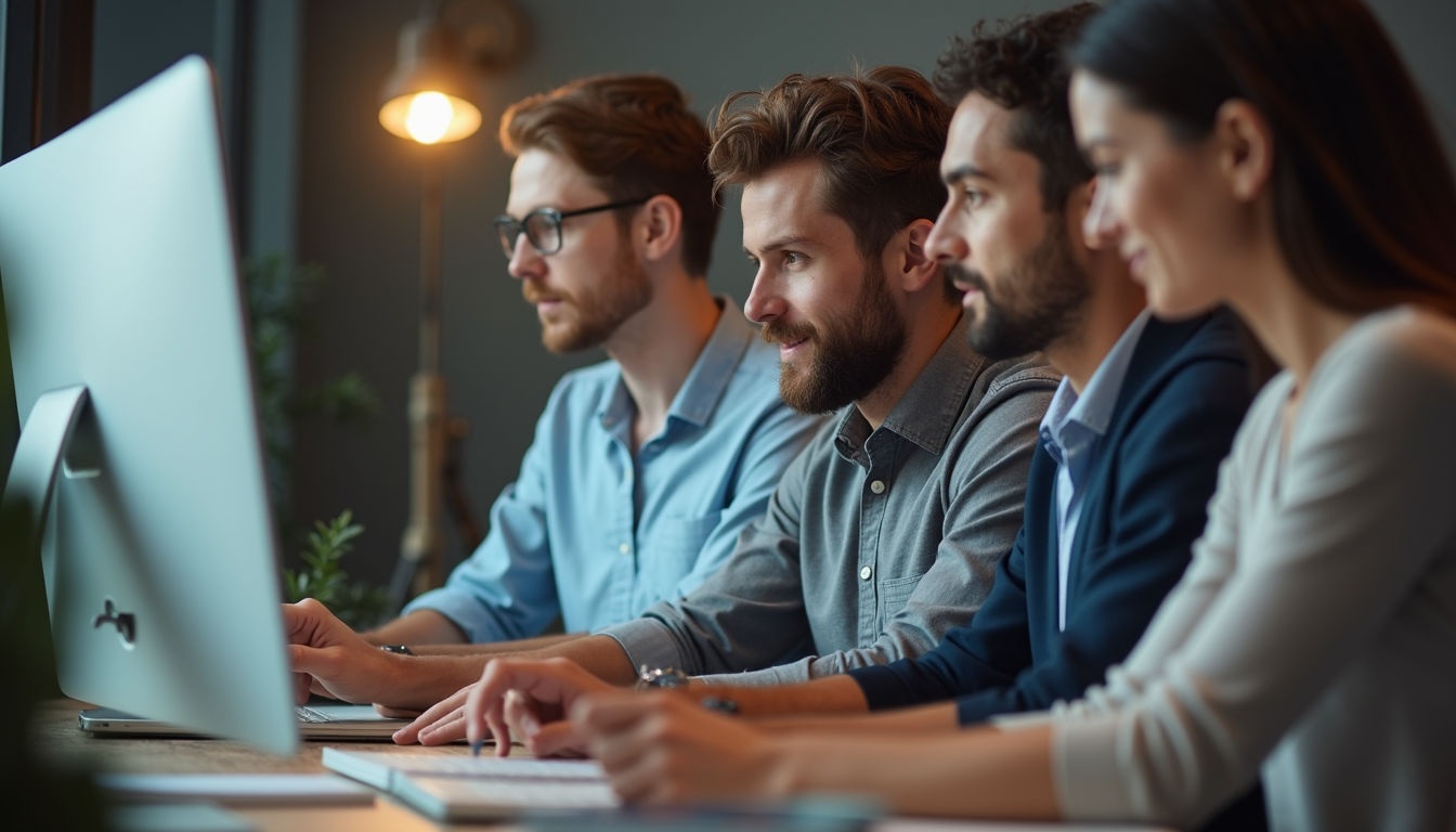 Close-up view of a website design team collaborating on a project