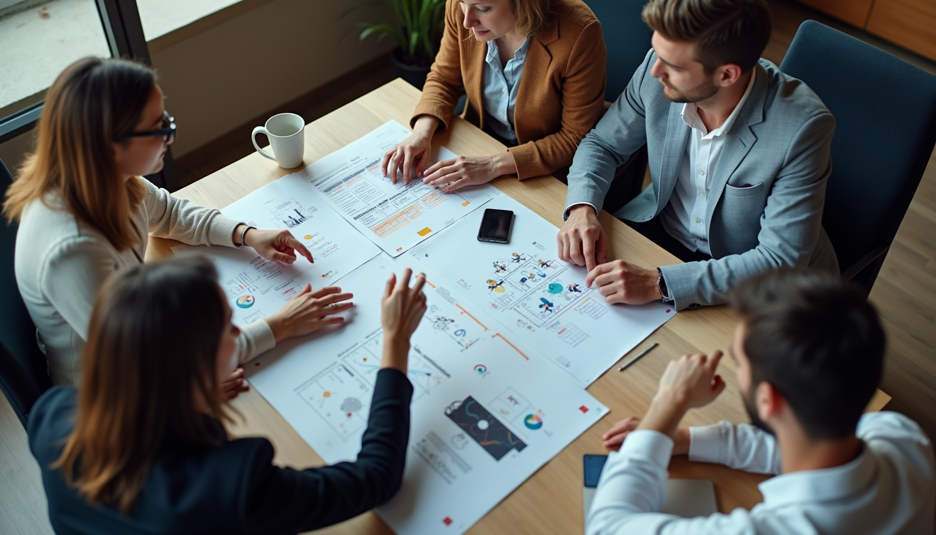 High angle view of a digital marketing team brainstorming website design ideas