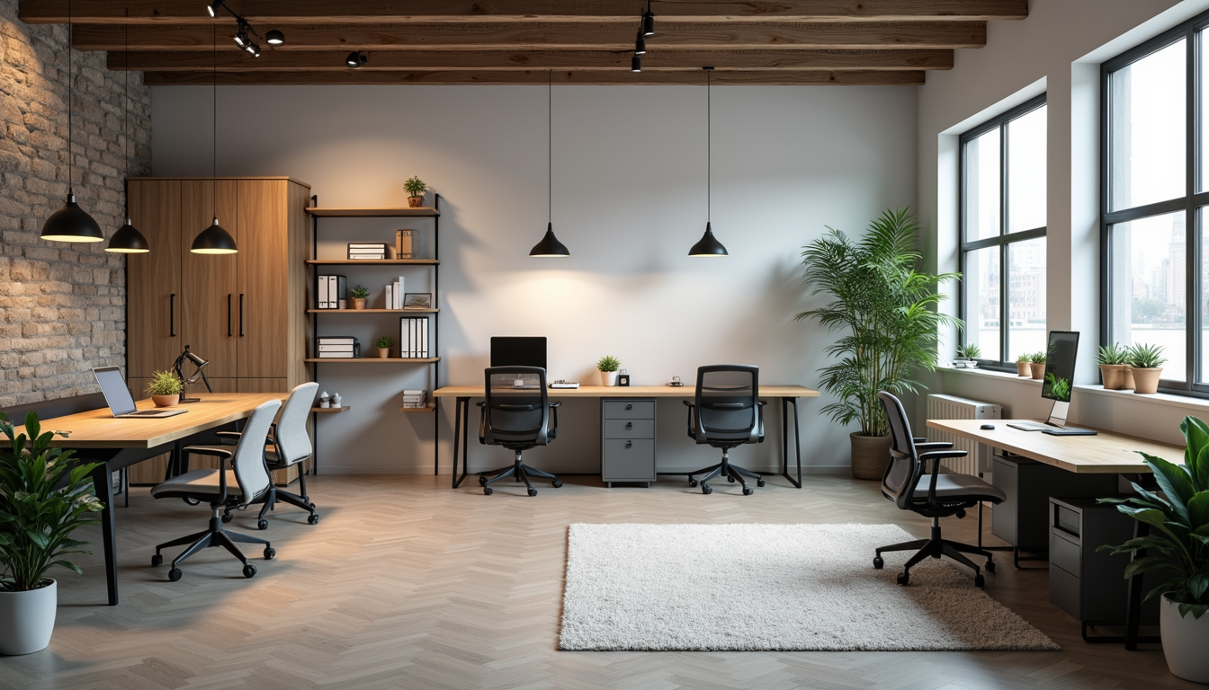 Wide angle view of a creative workplace with branding materials