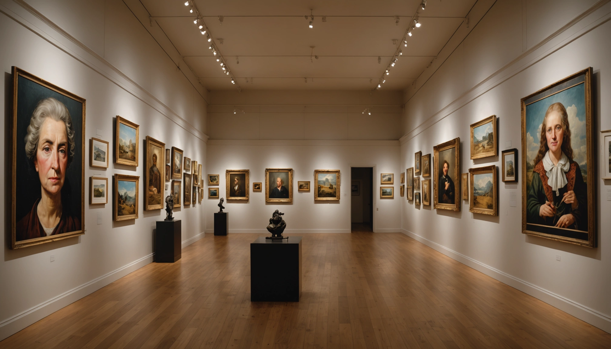 Eye-level view of an artistic gallery showcasing impressive artwork