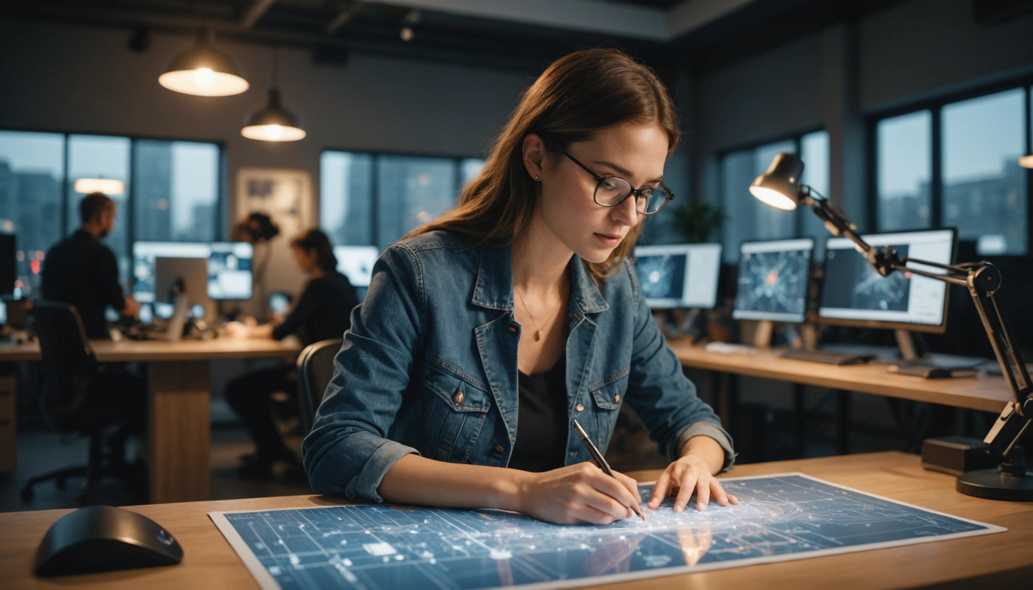 Wide angle view of a designer using AI tools