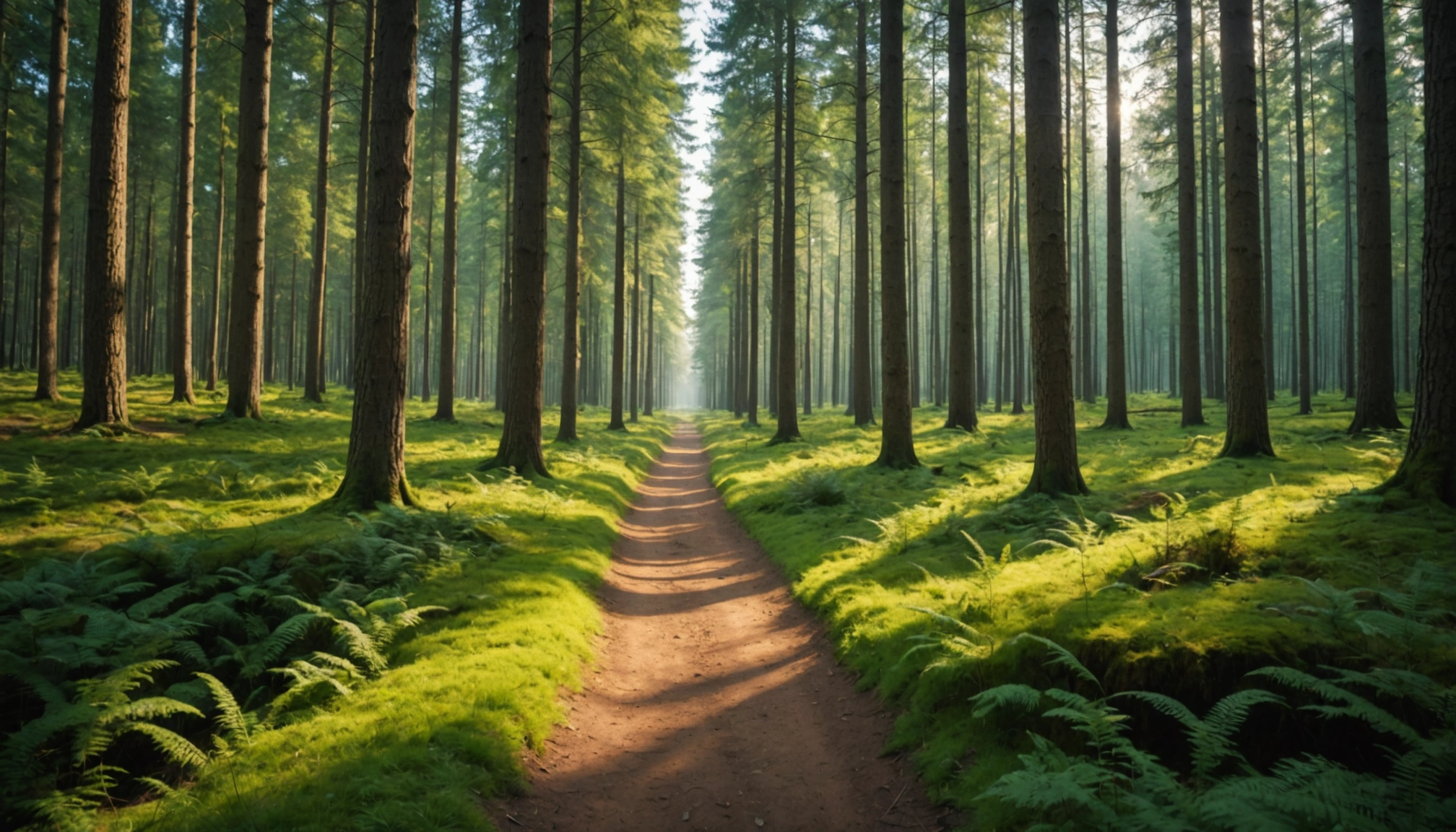 High-angle view of a peaceful forest path