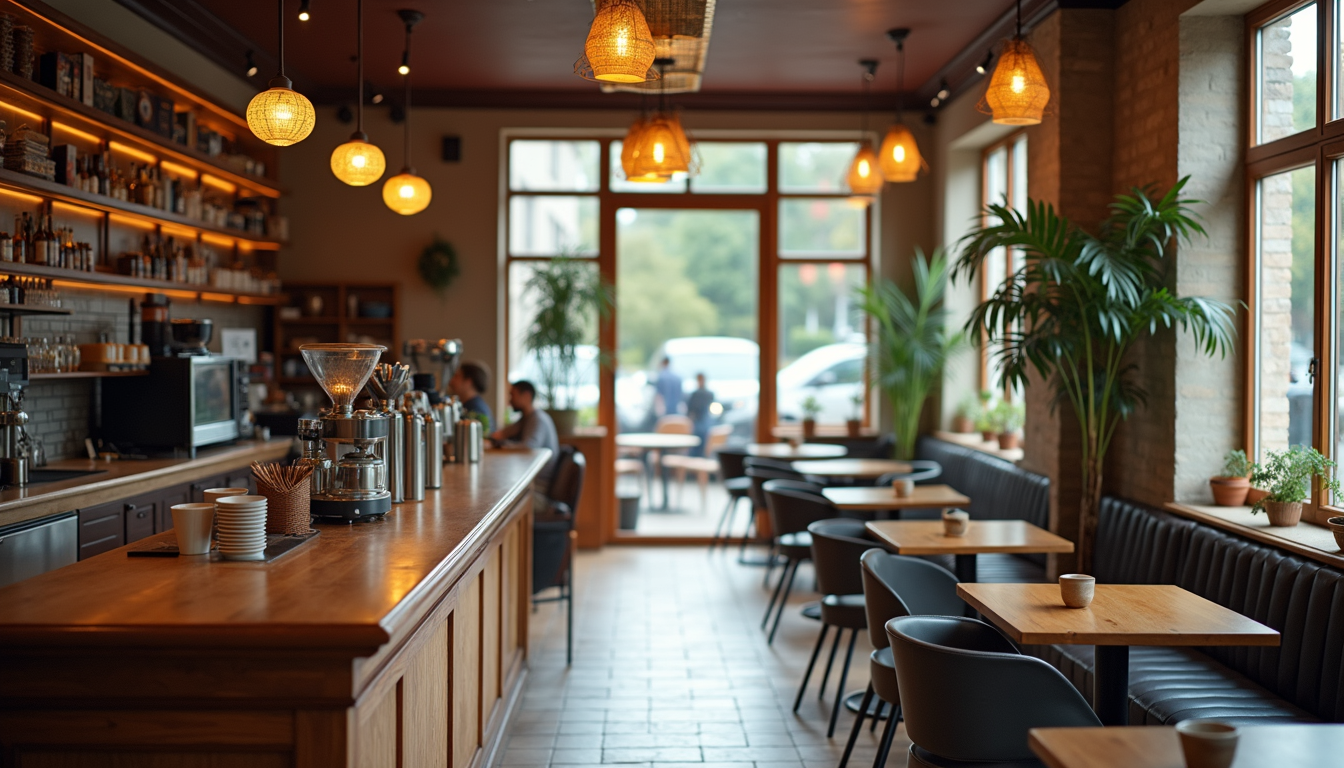 High angle view of an aesthetically pleasing coffee shop with unique decor