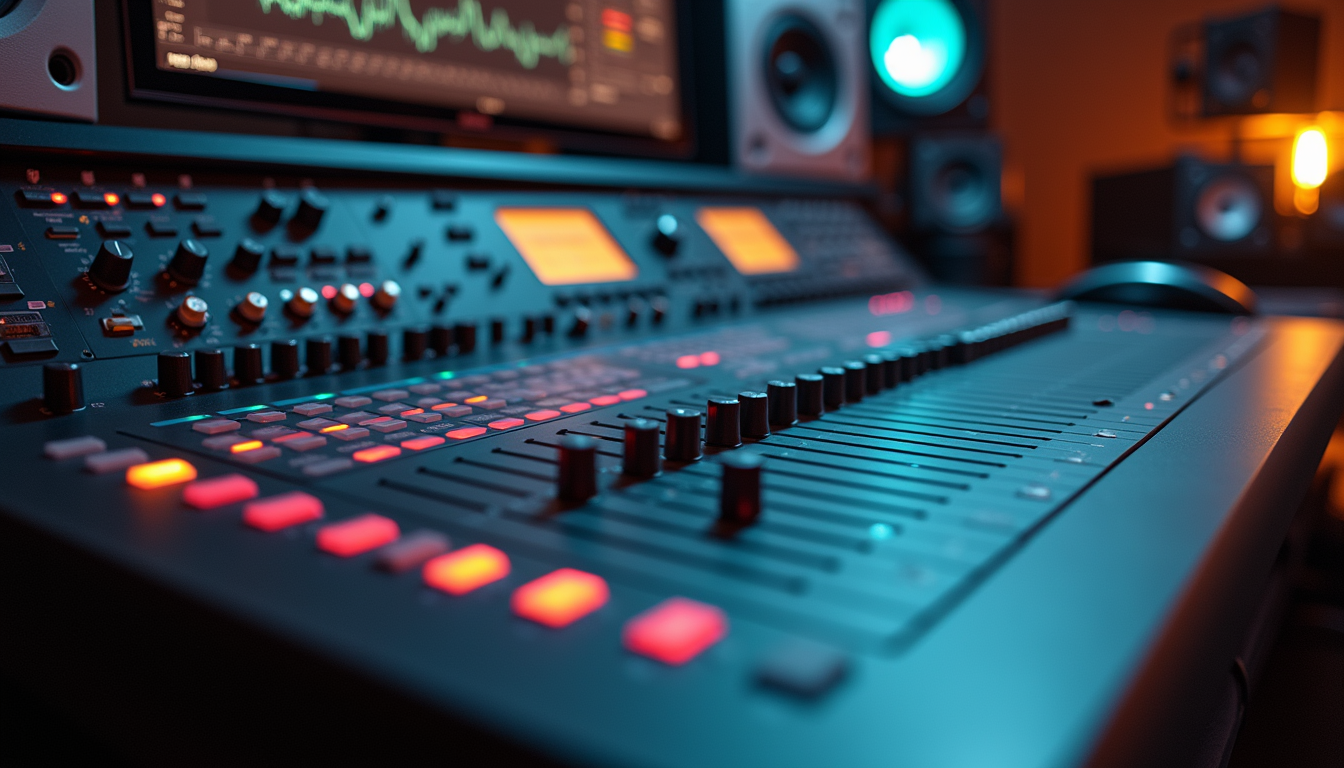 Close-up view of a digital audio workstation with sound editing software