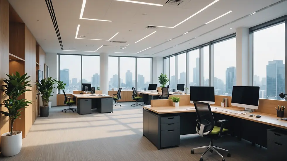 Eye-level view of modern office with wellness features