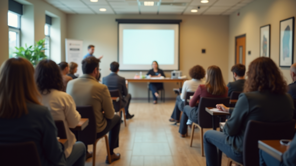 Wide angle view of a health workshop taking place in a community center