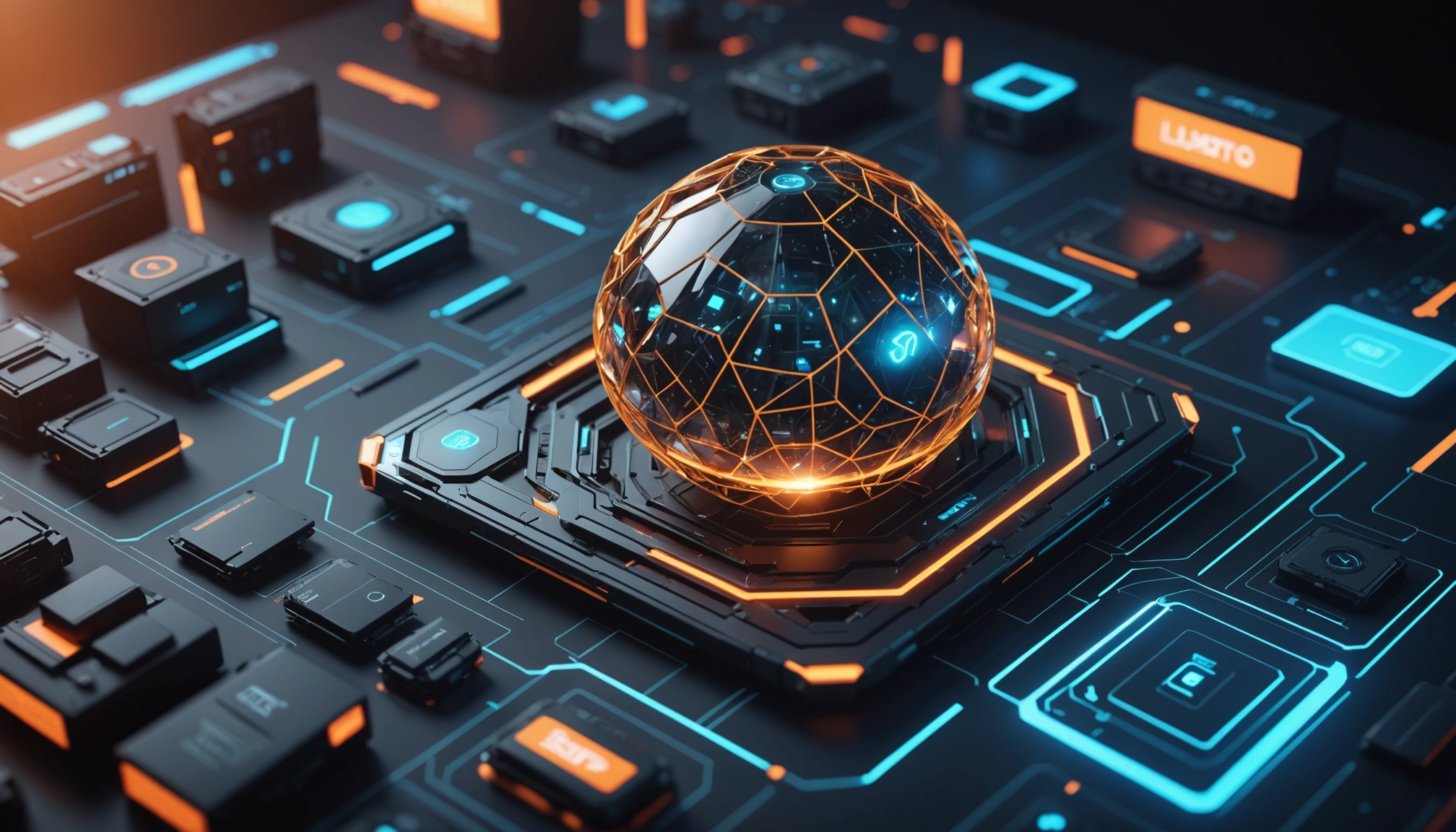 High angle view of a futuristic 3D web design concept