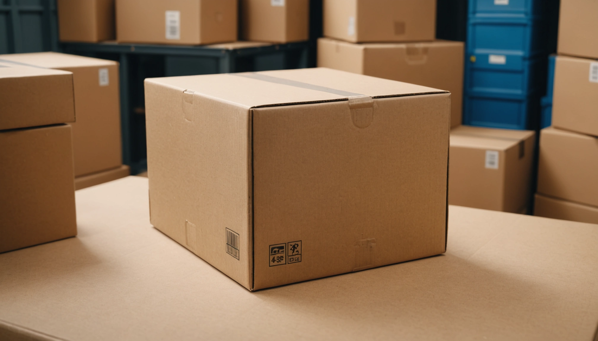 Eye-level view of a shipping box ready for delivery