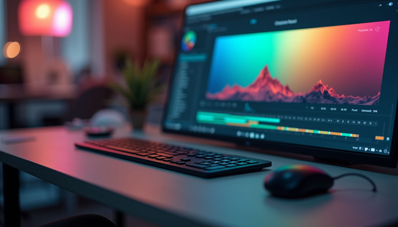 Close-up view of a color grading software interface with vibrant color palettes