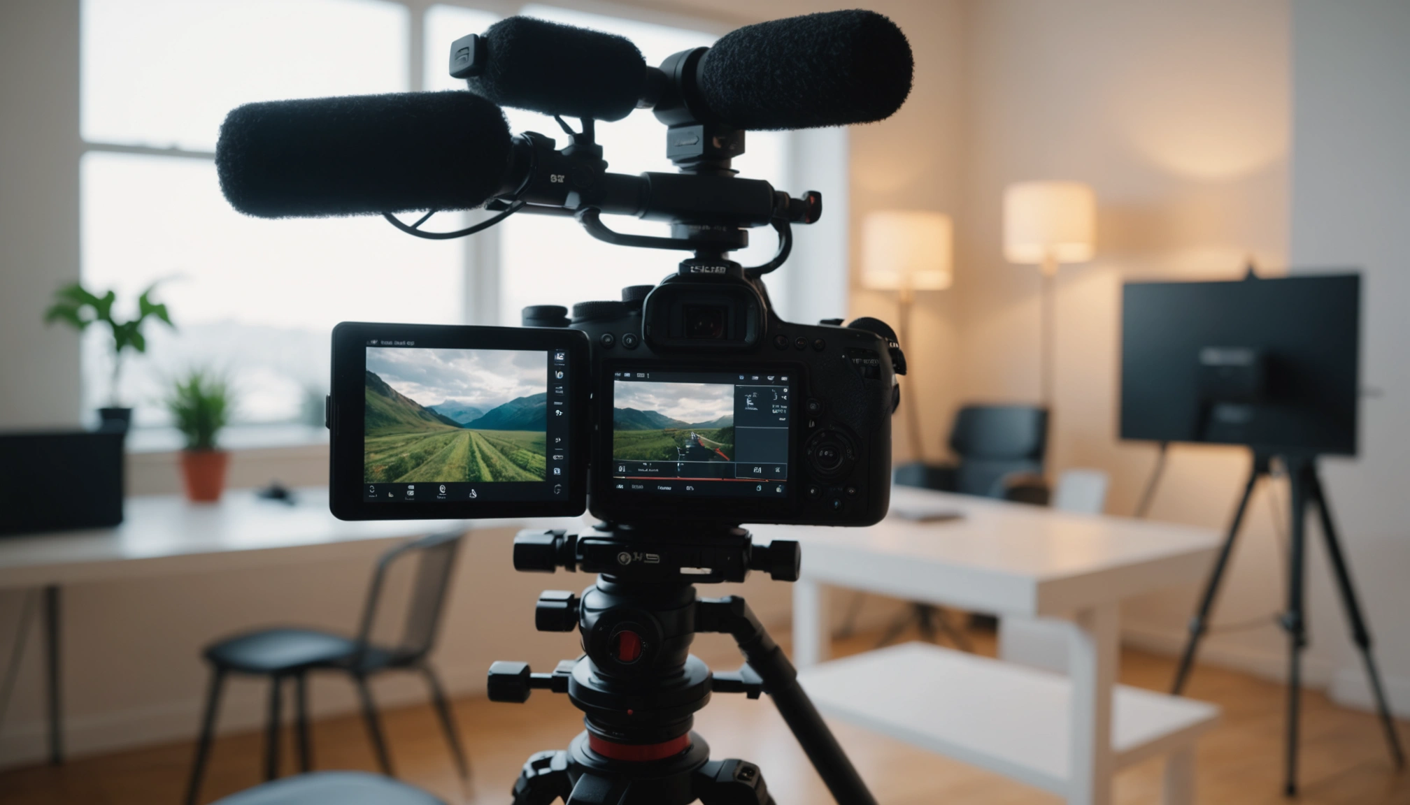 Close-up view of a minimalistic video setup for showcasing creativity