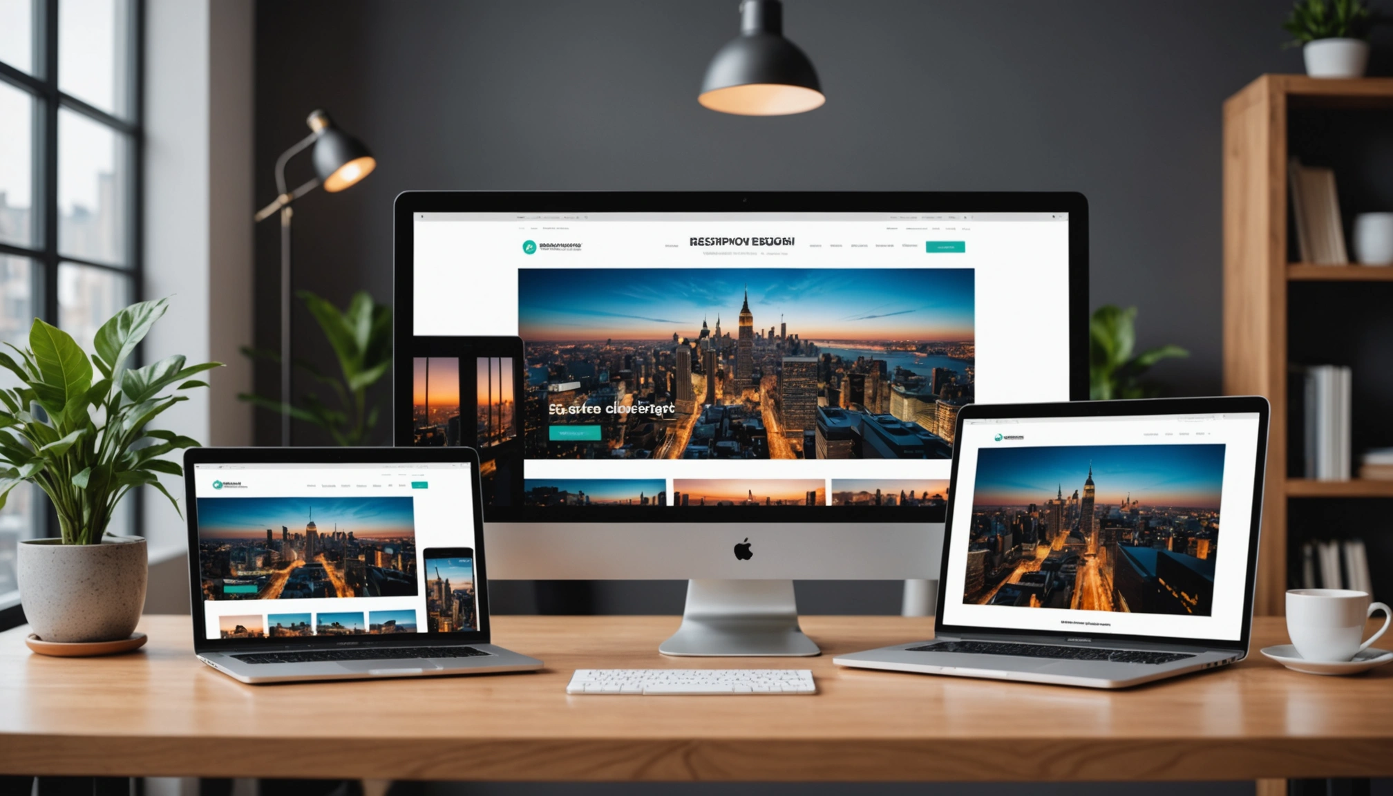Eye-level view of a responsive design on different devices
